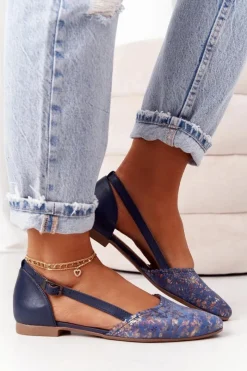 New Skórzane Baleriny 4972A-17 Granatowe Damskie Baleriny Skórzane|Baleriny Klasyczne