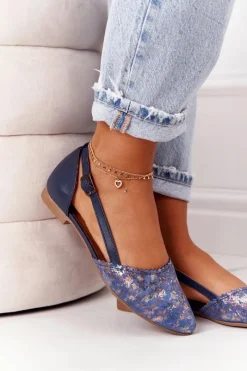 New Skórzane Baleriny 4972A-17 Granatowe Damskie Baleriny Skórzane|Baleriny Klasyczne