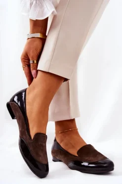 Baleriny Skórzane|Baleriny Klasyczne>Monnari Skórzane Baleriny 0920-017 Brązowe