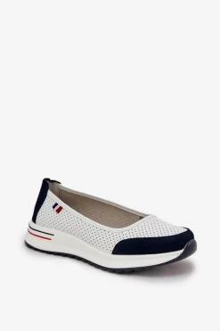 Baleriny Skórzane|Baleriny Klasyczne></noscript>Evento Skórzane Baleriny Na Koturnie Biało-Granatowe Nelviera