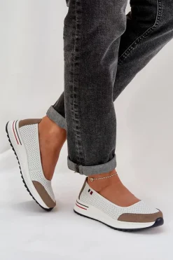 Outlet Skórzane Baleriny Na Koturnie Białe Nelviera Damskie Baleriny Skórzane|Baleriny Klasyczne