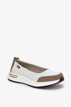 Outlet Skórzane Baleriny Na Koturnie Białe Nelviera Damskie Baleriny Skórzane|Baleriny Klasyczne