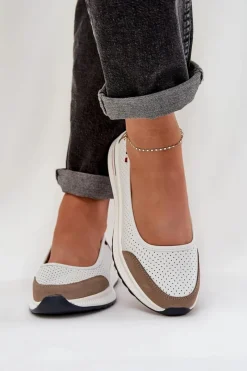 Outlet Skórzane Baleriny Na Koturnie Białe Nelviera Damskie Baleriny Skórzane|Baleriny Klasyczne
