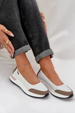 Outlet Skórzane Baleriny Na Koturnie Białe Nelviera Damskie Baleriny Skórzane|Baleriny Klasyczne