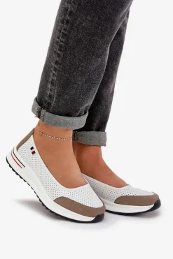 Outlet Skórzane Baleriny Na Koturnie Białe Nelviera Damskie Baleriny Skórzane|Baleriny Klasyczne