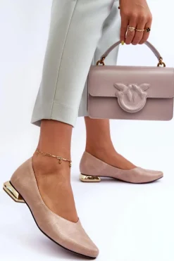 New Skórzane Baleriny Na Płaskim Obcasie Beżowe Vaani Damskie Baleriny Klasyczne