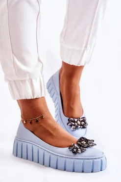 Clearance Skórzane Baleriny Na Platformie Z Ozdobą Niebieskie Ladette Damskie Baleriny Skórzane|Baleriny Klasyczne