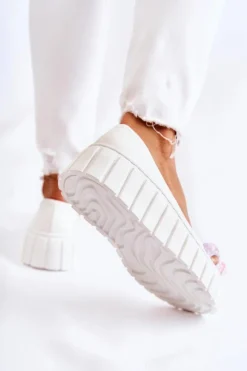 Outlet Boto Skórzane Baleriny Na Platformie Z Kolorową Ozdobą Białe Ladette