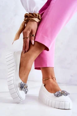 Online Skórzane Baleriny Na Platformie Z Ozdobą Białe Ladette Damskie Baleriny Skórzane|Baleriny Klasyczne