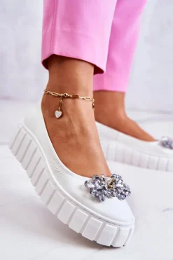 Online Skórzane Baleriny Na Platformie Z Ozdobą Białe Ladette Damskie Baleriny Skórzane|Baleriny Klasyczne