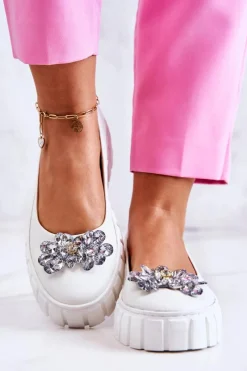 Online Skórzane Baleriny Na Platformie Z Ozdobą Białe Ladette Damskie Baleriny Skórzane|Baleriny Klasyczne