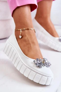 Online Skórzane Baleriny Na Platformie Z Ozdobą Białe Ladette Damskie Baleriny Skórzane|Baleriny Klasyczne