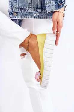 Hot Skórzane Baleriny Na Platformie Z Kolorową Ozdobą Żółte Ladette Damskie Baleriny Skórzane|Baleriny Klasyczne