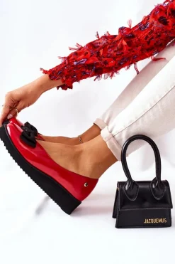 Online Maciejka Skórzane Baleriny Na Platformie 05062-08 Czerwone