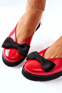 Online Maciejka Skórzane Baleriny Na Platformie 05062-08 Czerwone