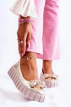 Baleriny Skórzane|Baleriny Klasyczne>Boto Skórzane Baleriny Na Platformie Z Ozdobą Złote Ladette