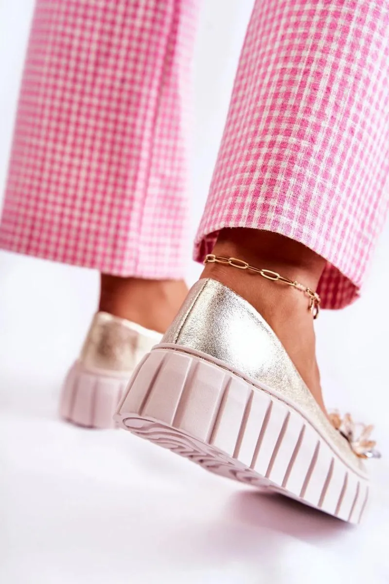 Baleriny Skórzane|Baleriny Klasyczne>Boto Skórzane Baleriny Na Platformie Z Ozdobą Złote Ladette