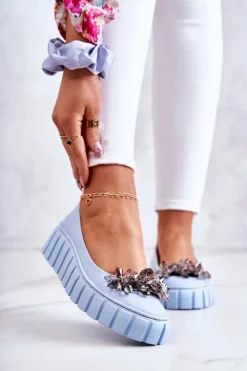 Baleriny Skórzane|Baleriny Klasyczne>Boto Skórzane Baleriny Na Platformie Z Ozdobą Jasnoniebieskie Ladette