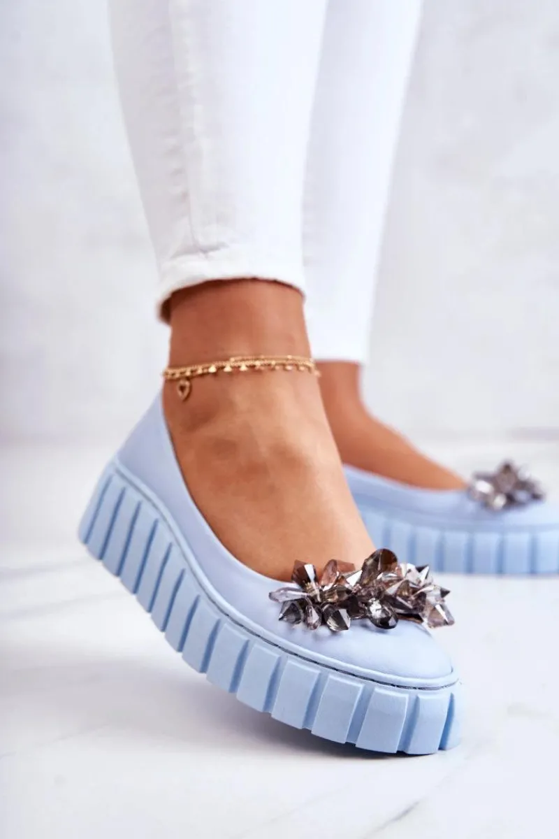 Baleriny Skórzane|Baleriny Klasyczne>Boto Skórzane Baleriny Na Platformie Z Ozdobą Jasnoniebieskie Ladette