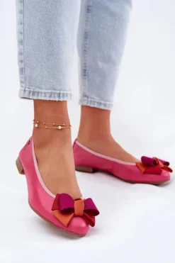 Online Maciejka Skórzane Baleriny Z Kokardką P6801-15 Fuksja