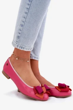Online Maciejka Skórzane Baleriny Z Kokardką P6801-15 Fuksja