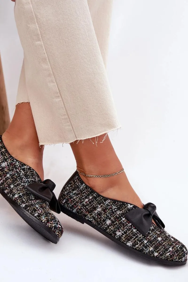 Laura Messi Skórzane Baleriny Z Kokardą 2921 Czarne