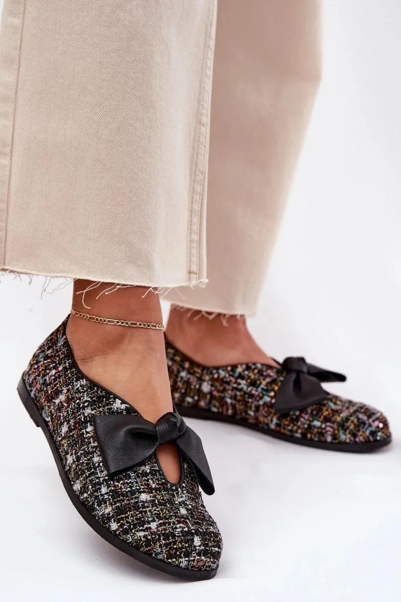 Laura Messi Skórzane Baleriny Z Kokardą 2921 Czarne