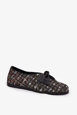 Laura Messi Skórzane Baleriny Z Kokardą 2921 Czarne