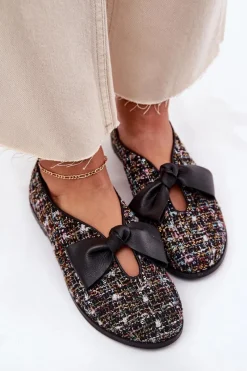 Laura Messi Skórzane Baleriny Z Kokardą 2921 Czarne