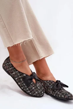 Laura Messi Skórzane Baleriny Z Kokardą 2921 Czarne