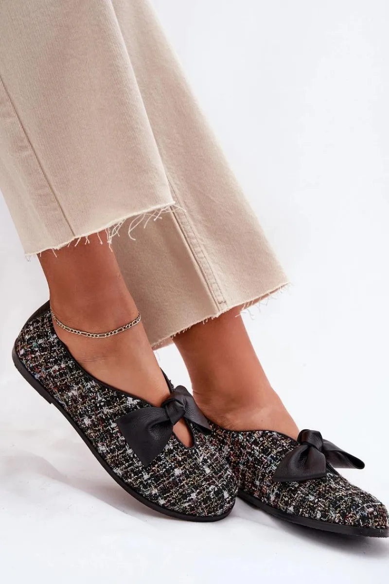 Laura Messi Skórzane Baleriny Z Kokardą 2921 Czarne