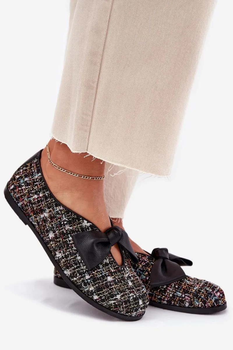 Laura Messi Skórzane Baleriny Z Kokardą 2921 Czarne