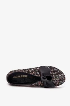 Laura Messi Skórzane Baleriny Z Kokardą 2921 Czarne