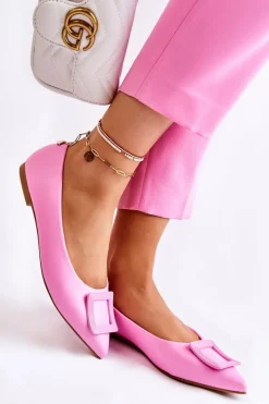 Online Skórzane Baleriny Z Ozdobą W Szpic Różowe Simone Damskie Baleriny Klasyczne