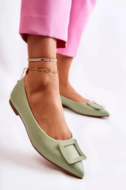 Sale Boto Skórzane Baleriny Z Ozdobą W Szpic Zielone Simone