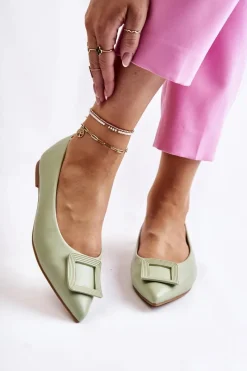 Sale Boto Skórzane Baleriny Z Ozdobą W Szpic Zielone Simone