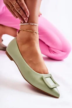 Sale Boto Skórzane Baleriny Z Ozdobą W Szpic Zielone Simone