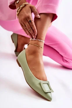 Sale Boto Skórzane Baleriny Z Ozdobą W Szpic Zielone Simone