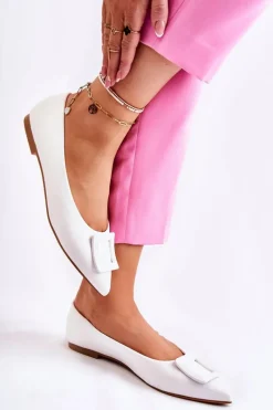 Clearance Skórzane Baleriny Z Ozdobą W Szpic Białe Simone Damskie Baleriny Klasyczne