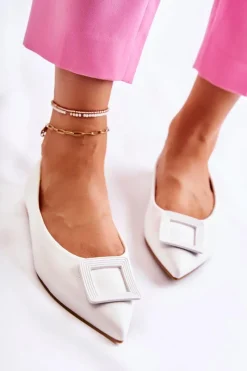 Clearance Skórzane Baleriny Z Ozdobą W Szpic Białe Simone Damskie Baleriny Klasyczne