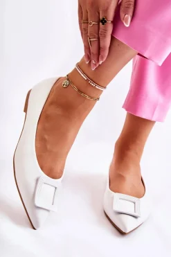 Clearance Skórzane Baleriny Z Ozdobą W Szpic Białe Simone Damskie Baleriny Klasyczne