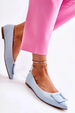 Clearance Boto Skórzane Baleriny Z Ozdobą W Szpic Niebieskie Simone