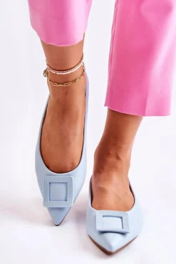 Clearance Boto Skórzane Baleriny Z Ozdobą W Szpic Niebieskie Simone