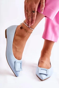 Clearance Boto Skórzane Baleriny Z Ozdobą W Szpic Niebieskie Simone