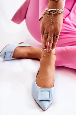 Clearance Boto Skórzane Baleriny Z Ozdobą W Szpic Niebieskie Simone
