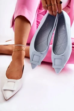 Clearance Boto Skórzane Baleriny Z Ozdobą W Szpic Niebieskie Simone