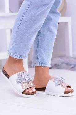 Online Skórzane Białe Eleganckie Klapki Resto Damskie Klapki Damskie Klasyczne