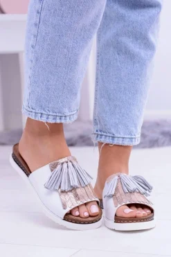 Online Skórzane Białe Eleganckie Klapki Resto Damskie Klapki Damskie Klasyczne