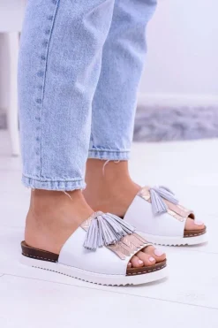 Online Skórzane Białe Eleganckie Klapki Resto Damskie Klapki Damskie Klasyczne