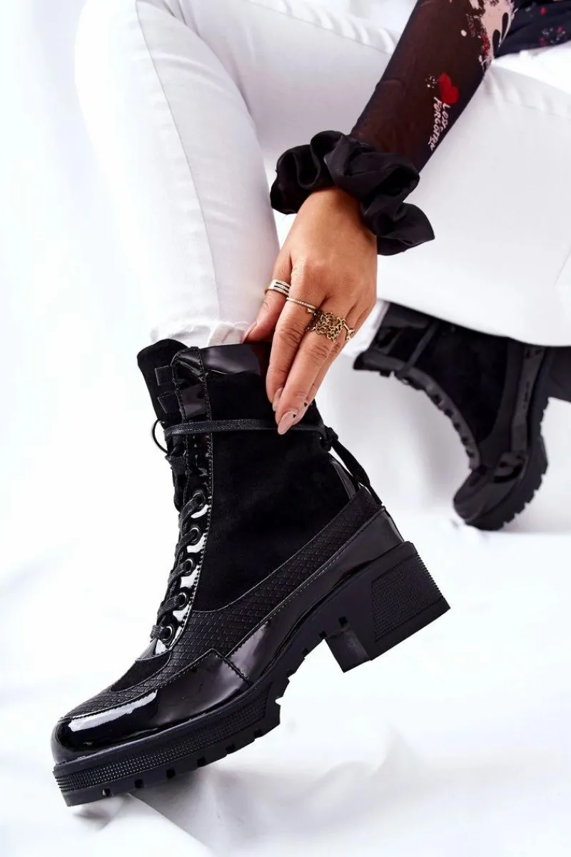 Botki Sznurowane|Botki Na Słupku>Boto Skórzane Botki Czarne Meridiah